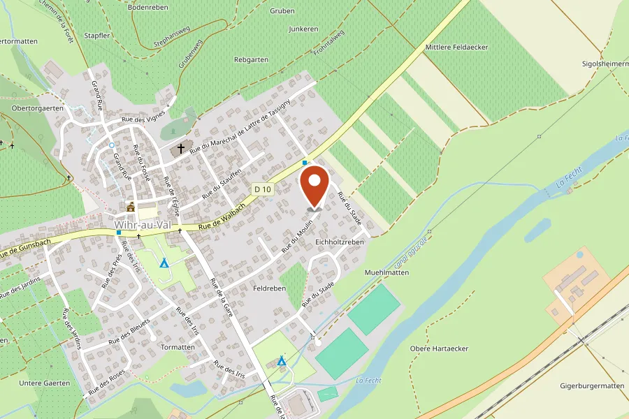 Plan d'accès : l'atelier au 11 rue du Moulin, au centre de Wihr-au-Val